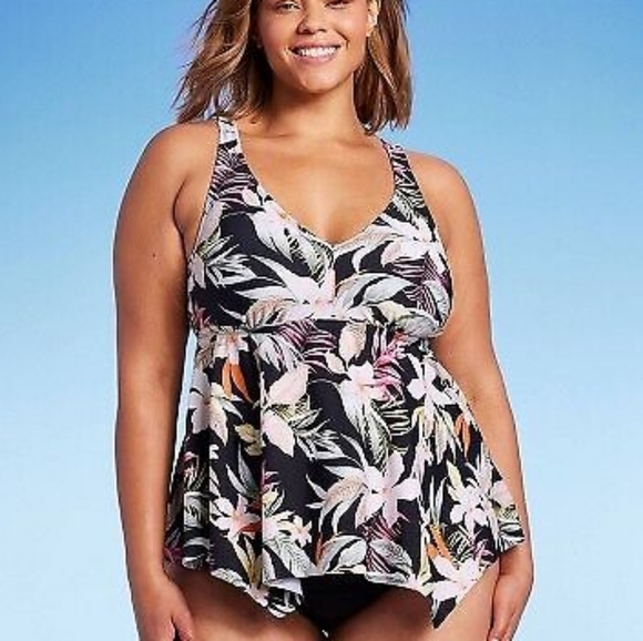 NWT Kona Sol Black Tropical Floral Tankini Top - Picture 1 of 6